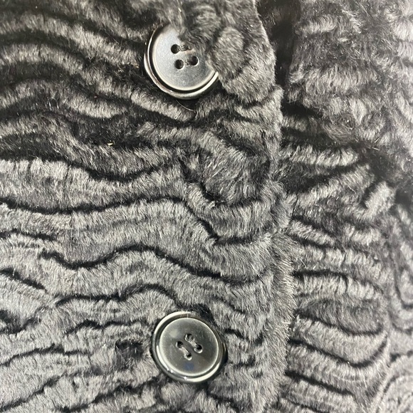 Glamourpuss Black Rabbit Fur Boxy Textured Jacket with Fox Fur Collar Medium - Picture 6 of 12